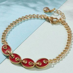 2/$20 NWOT Red Enamel Coffee bean Link Bracelet with Gold extender chain